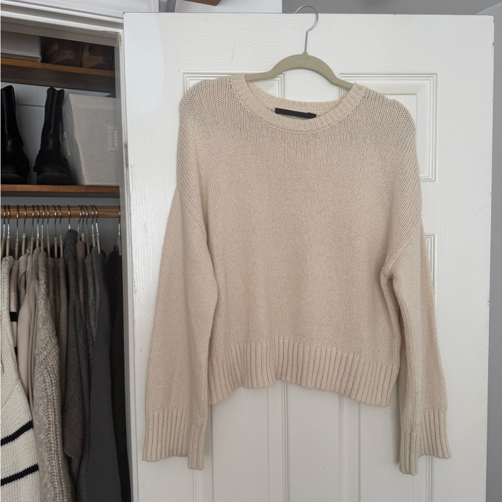 Jenni Kayne Cream Crew Neck Sweater with Ribbed Detailing